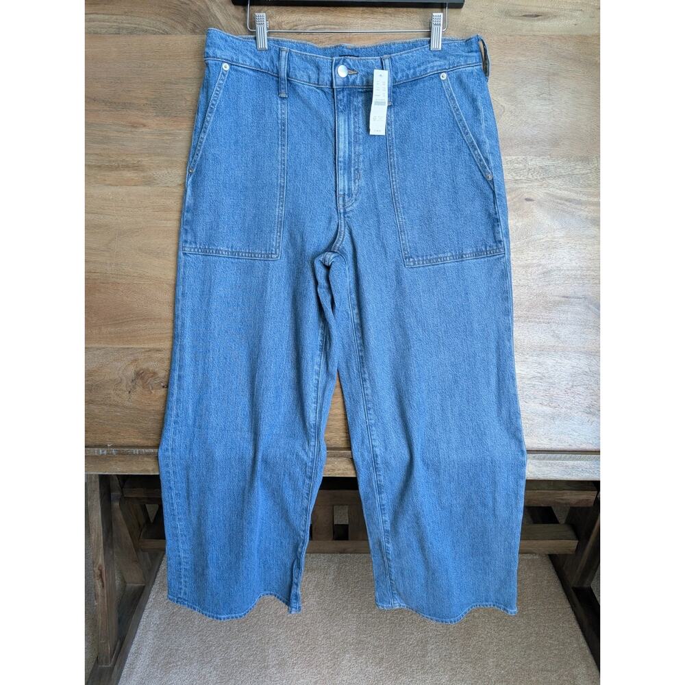 NWT J.CREW Utility Jeans Womens 30 Blue Denim Camp Front Patch Pockets Wide Leg